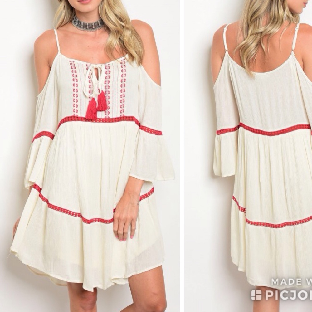 Cream wine embroidery Boho dress